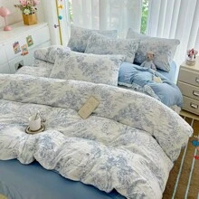 4pcs/Set, Soft Floral Fresh Pastoral Bohemian Bedding Textile Set (1 Duvet Cover + 1 Bed Sheet + 2 Pillow Cases), Does Not Include Comforter