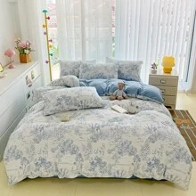 4pcs/Set, Soft Floral Fresh Pastoral Bohemian Bedding Textile Set (1 Duvet Cover + 1 Bed Sheet + 2 Pillow Cases), Does Not Include Comforter