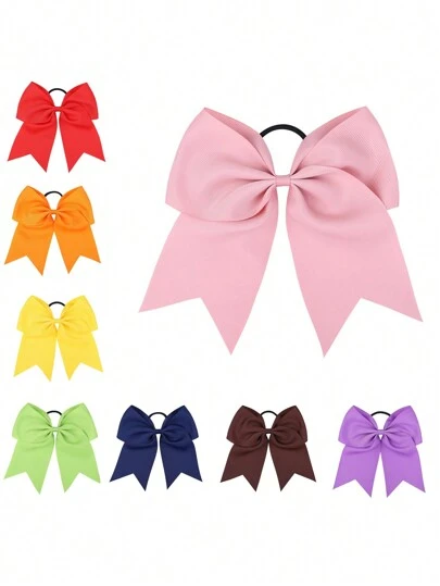 1pc Multicolored Large Bowknot Hair Tie With Ribbon Tail, Solid Color Elastic Ponytail Holder Headwear Valentine's Day Valentines,Hair Accessories,Hair Elastics,Hair Ties,Hair Rope Ponytail Holders