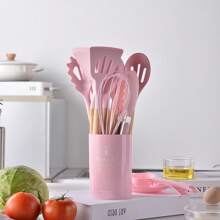 Kit Of 12 Silicone Kitchen Utensils With Wooden Handles Complete Modern Kitchen Premium Line - 淺粉色 - 查看 2