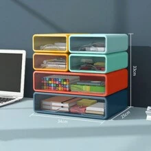 塑料透明抽屜化妝品收納盒，可用於桌面整理，文具，學生宿舍，辦公用品收納 - 彩色 - 查看 13