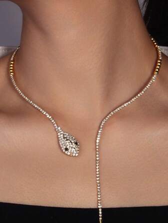 1pc Snake Coiled Rhinestone Collar Necklace Fashionable Copper Steel Wire Choker For Party Or Vacation