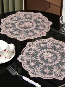 1 件/2 件全新网状蕾丝刺绣镂空餐垫 - 米色 - 查看 8