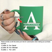 1 件 11 盎司个性化定制字母绿色牛奶杯咖啡杯，陶瓷牛奶杯咖啡杯，节日礼物，家庭，同事，领导，妻子，姐妹，有趣的礼物，独特的情人节礼物，母亲节礼物，父亲节礼物 - 綠色 - 查看 9