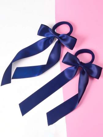 2入組女童聚酯纖維長帶髮圈，時尚個性化最便宜的商品之一，電影明星系列日常裝扮髮飾