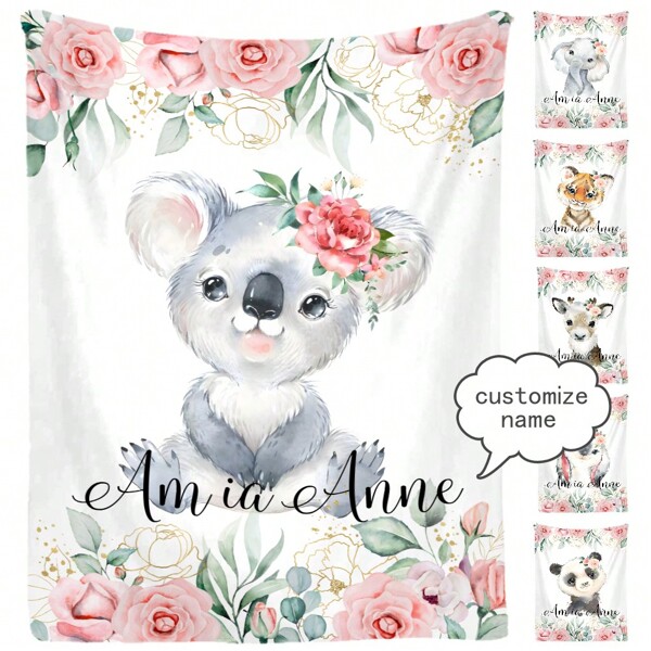 1pc Personalized Customized Flannel,Personalized Cartoon Animal Print Custom Your Name Flannel Blanket, Soft And Warm Memorable Moments Commemorative Blanket, Great Holiday Gift For Classmates, Friends, Family, Used For Nap, Camping, Travel Cute,Cozy,Warm,Soft,Comfortable Custom,Unique,Personalized Ideal Gifts For Him Her,Boyfriend,Girlfriend,Dad,Mom,Family,Friends,Pets For Anniversaries,For Valentine's Day,For Mother's Day,For Birthdays,For Children's Day,For Father's Day,For Graduation,For Weddings,For Housewarming Sofa,Bed,Car,Bedroom,Living Room