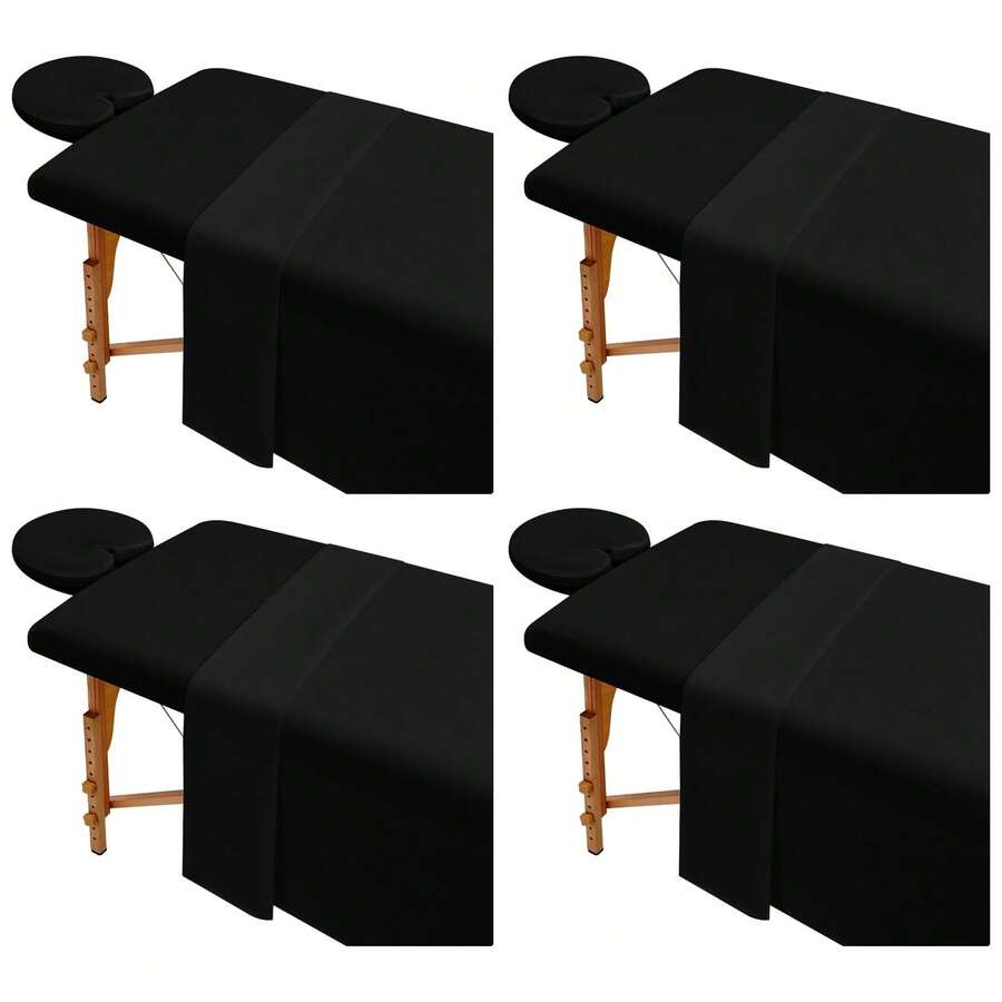 12 Pcs 4 Set Massage Table Sheets Set Premium Microfiber, Includes 4 Pcs Flat Sheet,4 Pcs Fitted Sheet And 4 Pcs Face Cradle Cover,For Spa Bed Cover Massage Fitted Sheet Beauty Salon Hair Salon - 黑色 - 查看 1