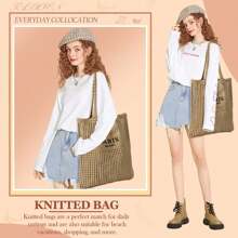 Crochet Tote Bag For Women, Crochet Mesh Beach Tote Bag Summer Vacation Aesthetic Boho Knit Bag For Women - G-棕色 - 查看 5