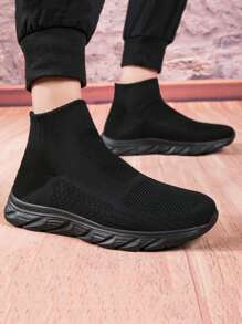 夏季新款透氣休閒男鞋，輕量跑步運動鞋 - 黑色 - 查看 3