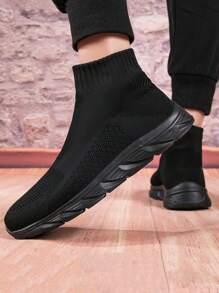 夏季新款透氣休閒男鞋，輕量跑步運動鞋 - 黑色 - 查看 2