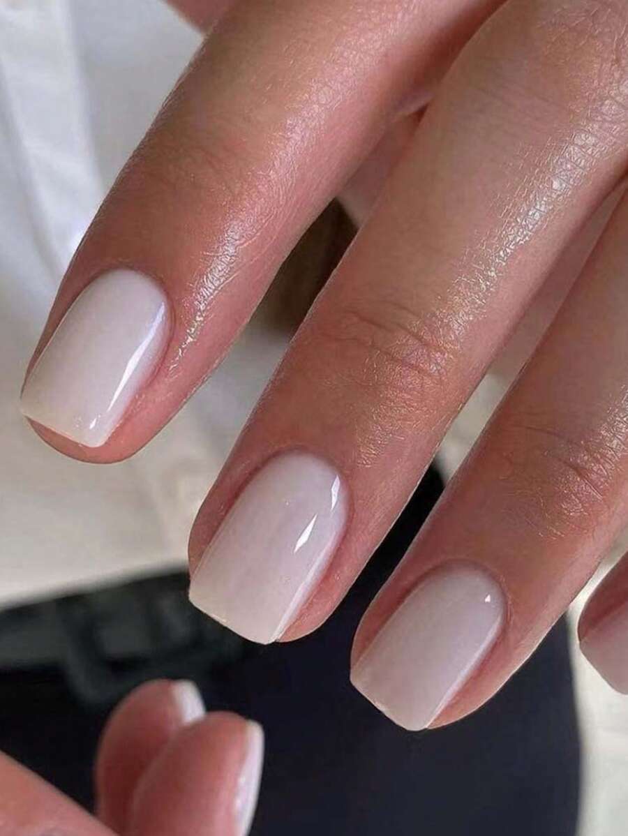 24 Unhas Curtas de Unhas Quadradas Europeias Simples Cor Sólida Branca + 1 Peça de Cola em Geléia + 1 Tira Conjunto de Unhas para Todas as Meninas, Unhas Postiças, Suprimentos para Unhas - Multicolorido - Ver 1