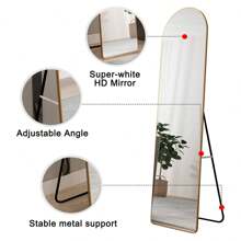 The 1st Generation Of Floor Mounted Full Length Mirrors. Aluminum Alloy Metal Frame Arched Wall Mirror, Bathroom Makeup Mirror, Bedroom Porch, Wall Mounted. Gold 60 "* 16.5"W115158172 - 金色 - 查看 6