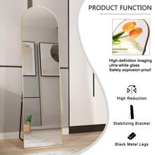 The 1st Generation Of Floor Mounted Full Length Mirrors. Aluminum Alloy Metal Frame Arched Wall Mirror, Bathroom Makeup Mirror, Bedroom Porch, Wall Mounted. Gold 60 "* 16.5"W115158172 - 金色 - 查看 8