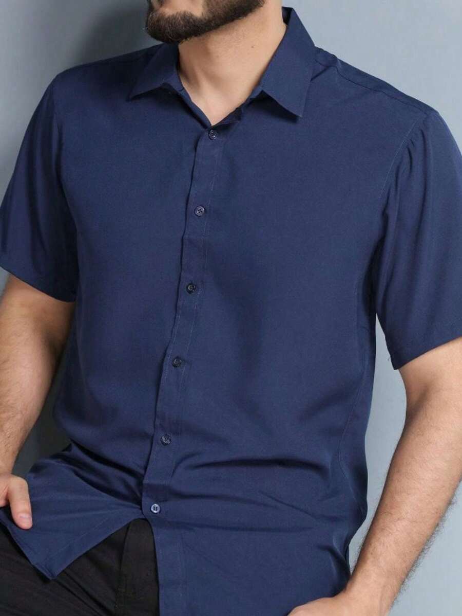 Men Denim Shirts - 藏蓝色 - 查看 1