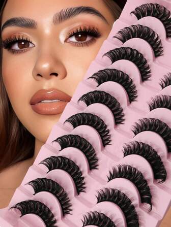 ICHICKISS 10 Pairs 5D Eyelashes Fluffy Natural Foxy Eye Lifting Extension Full Strip Lengthen Volumize Outer Corner Beauty Makeup