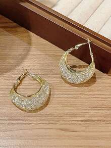 1 đôi bông tai vòng pha lê Micro-Pave sang trọng, bông tai cá nhân hóa thời trang và đa năng dành cho phụ nữ - Vàng - Xem 4