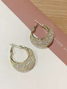 1 đôi bông tai vòng pha lê Micro-Pave sang trọng, bông tai cá nhân hóa thời trang và đa năng dành cho phụ nữ - Vàng - Xem 3
