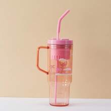 Miniso Vaso de plástico de la colección Stitch de 1250 ml con pajita y asa, regalo de Ramadán para la temporada de apertura escolar (rosa) - Rosa - Ver 4