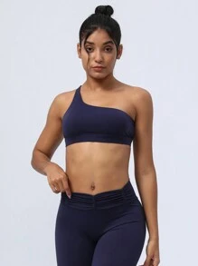 Áo ngực tập yoga cho nữ, một bên vai, lưng đẹp, đồ lót thể thao tập thể dục - Màu xanh lam - Xem 5