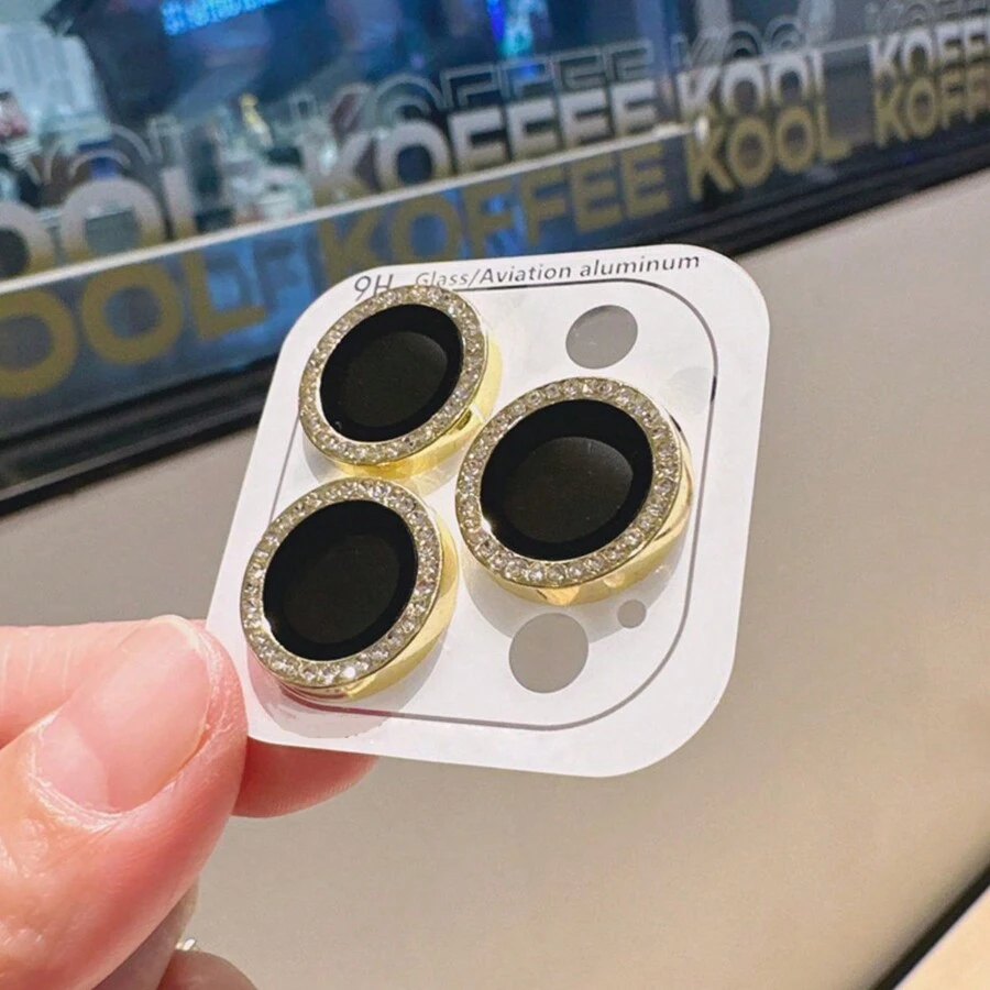 1 Set Protector de lente de cámara de metal con brillo y cristal compatible con iPhone 15 14 13 11 Pro Max Plus 12 Mini 15Pro 14Pro - Regalo con anillo de mujer para cumpleaños, familia y amigos - Accesorios para teléfono con cristal brillante