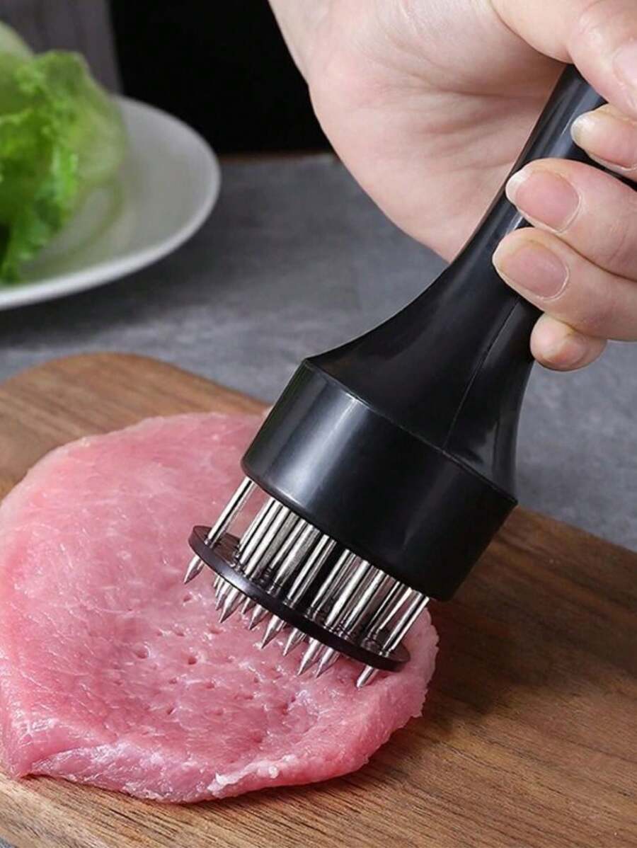 Amaciador Batedor de Carne Bife Com Furador Manual Aço Inox - TOP - Preto - Visão 1