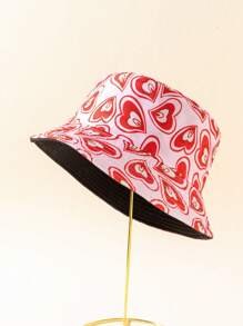 1pc Women's Y2K Heart Printed Reversible Bucket Hat, Perfect For Spring And Summer Outfits - Multicolor - View 13