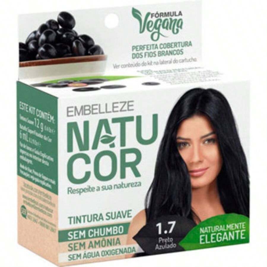 monte seu kit de Tintura Vegana Natucor Embelleze 12g - Tratamento Capilar. - Natucor 1.7 Preto Azulado - Visão 1