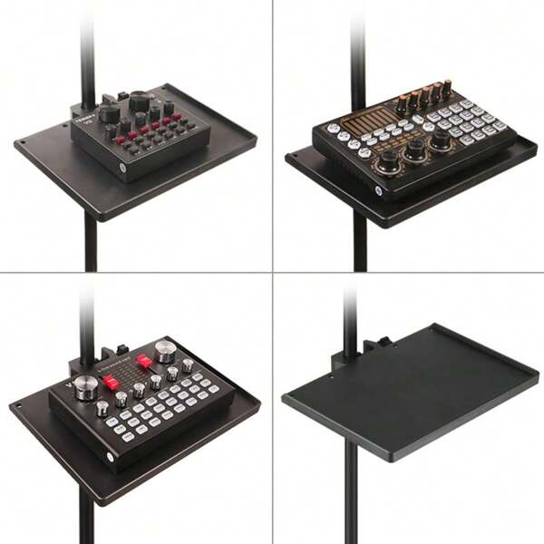 Microphone Stand Tray Clamp-On Mic Rack Tray Height Adjustable With Rings Clamp