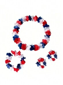 4pcs/Set Hawaiian Flower Lei Hula Necklace Garland Headband Wristbands Wedding Decorations Beach Tropical Party Supplies - One Size - View 20