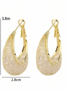 1 đôi bông tai vòng pha lê Micro-Pave sang trọng, bông tai cá nhân hóa thời trang và đa năng dành cho phụ nữ - Vàng - Xem 5