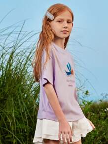 mini bala Young Girls T-Shirt 2024 Summer  Baby Short Sleeve - Purple - View 3