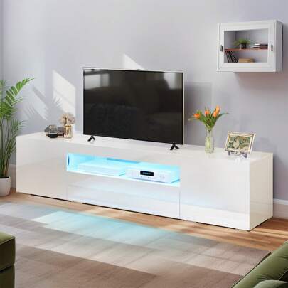 High Glossy LED TV Stand Cabinet For 80/75/70" TV Entertainment Center TV Table Media Console For Bedroom Living Room For Halloween Christmas Gift