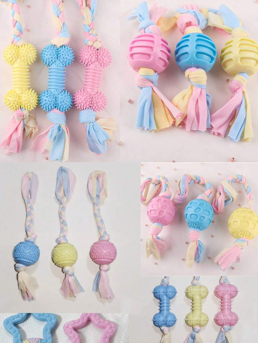 犬用咬咬玩具，三角形、圓形和五角星造型，具有磨牙和耐咬的特性，僅限寵物使用