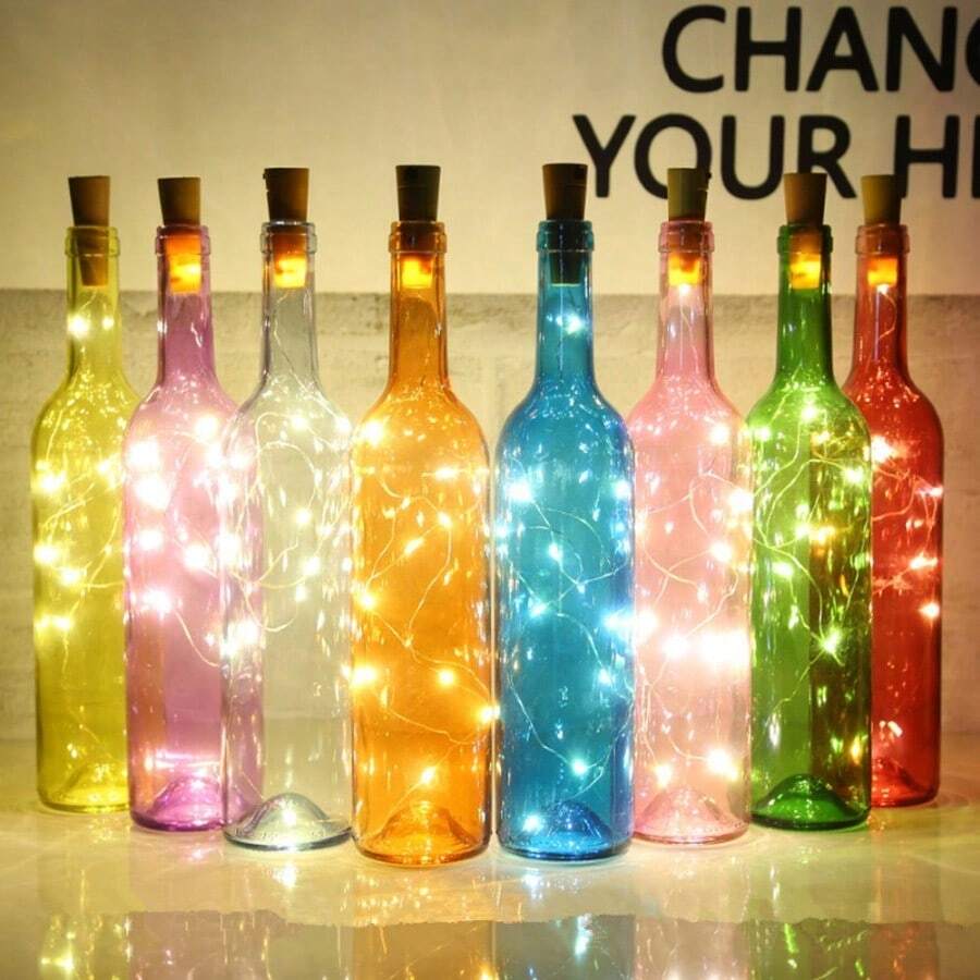 10pcs Wine Bottle Lights With Cork, Battery Operated Fairy String Lights, Mini Copper Wire Bottle Lights For DIY, Party, Decor, Christmas, Halloween, Wedding, Battery Powered (No Plug) - Colorful - View 1