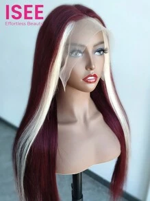 ISEE TÓC 13x4 Ren Trong Suốt Đỏ Rượu Vang Đen Sọc Skunk Vàng Nổi Bật Tóc Giả Thẳng Mật Độ 180% Tóc Giả Ren Phía Trước 16-28 Inch Tóc Giả Thời Trang Đã Nhổ Sẵn & Cắt Sẵn Dành Cho Phụ Nữ - S99JB/613 - Xem 5