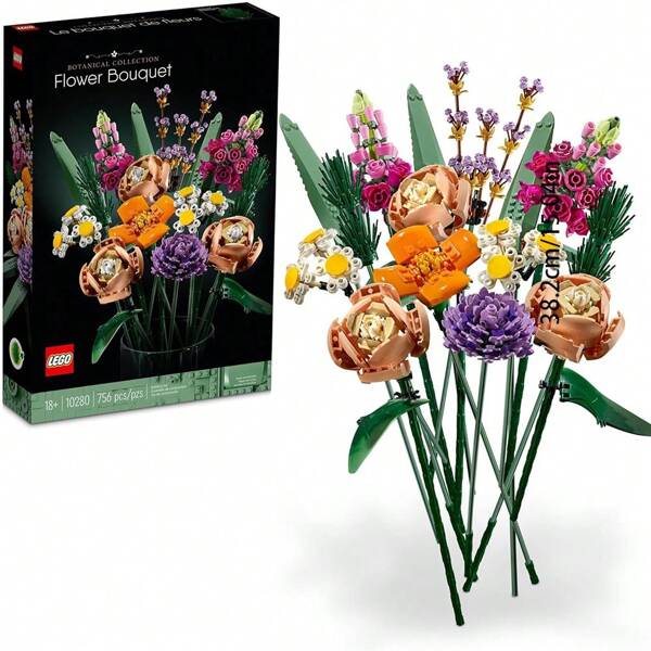 LEGO Set de decor pentru clădire Buchet de flori - Flori artificiale cu trandafiri, accesorii decorative pentru casă, cadou pentru el și ea, colecție botanică și artă de masă pentru adulți, set de flori jucărie 10280 Decorare cameră Cadouri de Crăciun Blocuri de culoare Blocuri de culoare