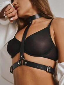 1pc PU Leather Harness Body Bondage Belt Punk Suspender Accessory - Black - View 4