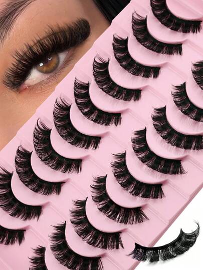 ICHICKISS 10 pares de cílios postiços macios, curvados, suaves para a pele, não irritam a maquiagem, reutilizáveis, adequados para extensões de cílios