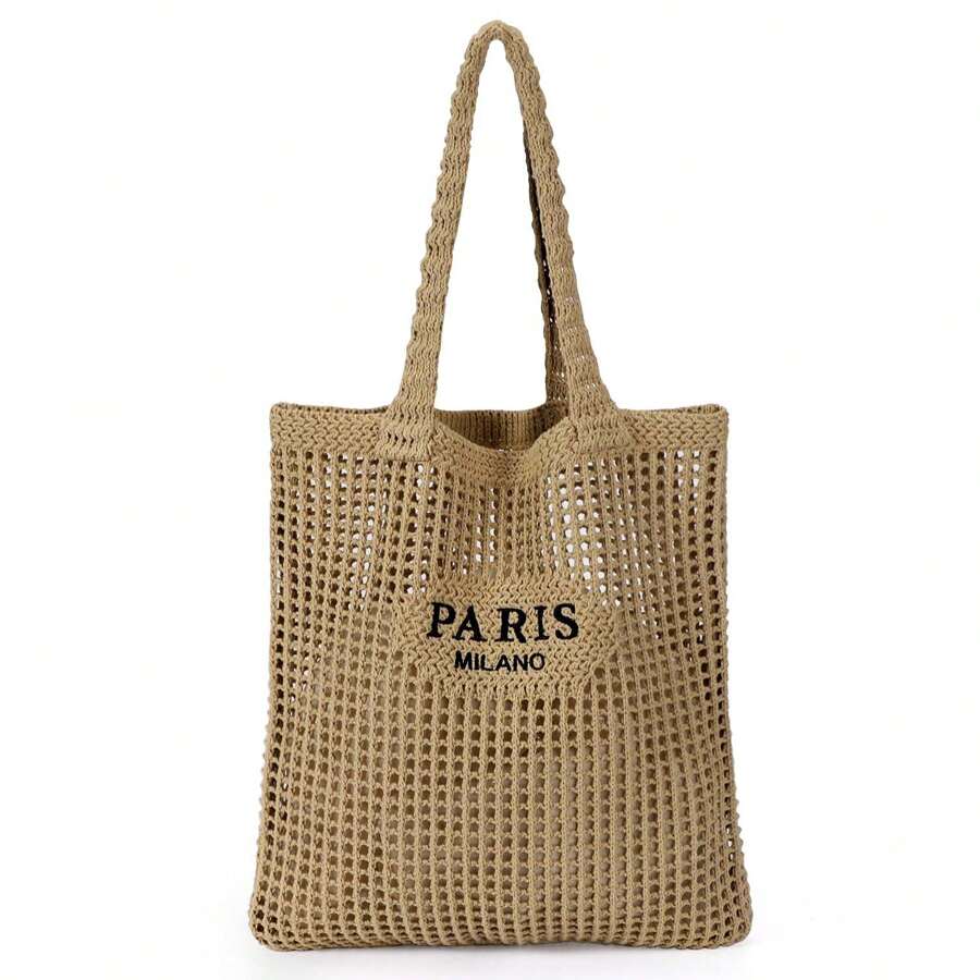 Crochet Tote Bag For Women, Crochet Mesh Beach Tote Bag Summer Vacation Aesthetic Boho Knit Bag For Women - G-棕色 - 查看 1