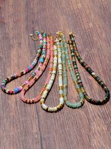 Collar de piedras naturales con cuentas de estilo bohemio en color dopamina, cadena de clavícula dulce y elegante para mujeres, adecuado para vacaciones de primavera/verano y uso diario