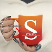 1 件 11 盎司个性化定制字母红黄渐变牛奶杯咖啡杯，陶瓷牛奶杯咖啡杯，节日礼物，家庭、同事、领导、妻子、姐妹、有趣的礼物，独特的情人节礼物，母亲节礼物，父亲节礼物 - Red and yellow gradient - 查看 6