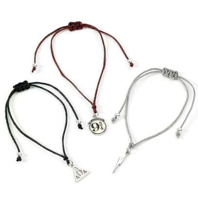 Deathly Hallows Friendship Charm Bracelet Set (Pack Of 3) (Silver/Black/Red)