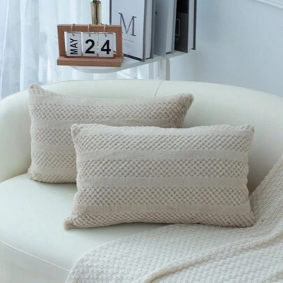 2pcs Bohemian Plush Pillow Covers, Soft Decorative Fluffy Sofa Cushion Covers With Country Style Snowflake Plush And Vintage Abstract Stripe Pattern For Sofa, Bed, Living Room - No Pillow Core Included