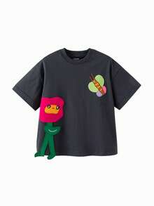 mini bala Tween 女童短袖 T 恤 2024 夏季宝宝联名可爱 Tween 女童上衣 - 灰色 - 查看 5