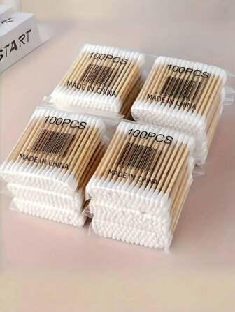 1200pcs Double-Headed Bamboo Sticks, For Ear & Nose Cleaning, Makeup And Personal Care. Double-Headed Wooden Sticks For Ear Cleaning, Hygiene, Makeup Removal At Home, Personal Care. (Randomly Packed, Available In 100pcs Trial Pack)
