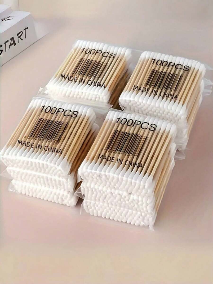 1200pcs Double-Headed Bamboo Sticks, For Ear & Nose Cleaning, Makeup And Personal Care. Double-Headed Wooden Sticks For Ear Cleaning, Hygiene, Makeup Removal At Home, Personal Care. (Randomly Packed, Available In 100pcs Trial Pack) - White - View 1