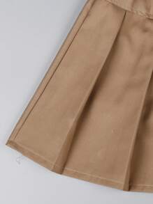 Young Girls' 2pcs Set College Style Shirt & Skirt With Bow Tie, Summer Collection - Khaki - View 10