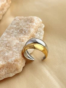 1pc Fashionable Stainless Steel Bicolored Ring Plated With 18K Yellow Gold And Silver, Adjustable Size Open Ring, Suitable For Both Men And Women's Daily And Festival Wear Decoration