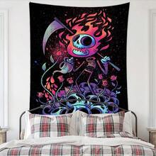 抽菸嬉皮酷女人螢光織錦，桃皮絨紫外線黑光美學掛毯牆掛，客廳臥室宿舍裝飾，免費安裝配件，輕鬆掛起 - 彩色 - 查看 9