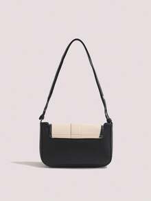 Túi kiểu Pháp màu tương phản cao cấp dành cho nữ mới, Túi đeo vai thời trang và mát mẻ, Túi đeo nách, Túi xách, Túi đeo vai có khóa vuông, Túi đeo chéo, Bộ sưu tập Xuân/Hè - Màu be - Xem 6